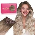 WENNALIFE Clip in Hair Extensions Real Human Hair, 22 Inch 120g 7pcs Balayage Sandy Brown to Platinum Blonde Remy Hair Straight Natural Extensiones De Cabello Humano Con Clip Ins