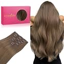 WENNALIFE Clip in Hair Extensions Real Human Hair, 22 Inch 120g 7pcs Remy Hair, Muted Light Brown Brunette Straight Natural Coloured Extensiones De Cabello Humano Con Clip Ins