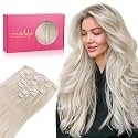 WENNALIFE Clip in Hair Extensions Real Human Hair, 20 Inch 120g 7pcs Platinum Blonde Human Hair Remy Clip in Hair Extensions Real Human Hair Double Weft