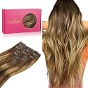 WENNALIFE Clip in Hair Extensions Real Human Hair, 24 Inch 160g 7pcs Balayage Chocolate Brown to Caramel Blonde Remy Hair Straight Natural Extensiones De Cabello Humano Con Clip Ins