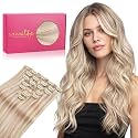 WENNALIFE Clip in Hair Extensions Real Human Hair, 16 Inch 120g 7pcs Balayage Light Wheat Platinum Blonde Remy Hair Straight Natural Extensiones De Cabello Humano Con Clip Ins