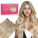 WENNALIFE Clip in Hair Extensions Real Human Hair, 22 Inch 120g 7pcs Balayage Dirty Blonde to White Blonde Remy Hair Natural Double Weft