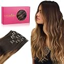 WENNALIFE Clip in Hair Extensions Real Human Hair, 22 Inch 120g 7pcs Dark Brown to Chestnut Brown and Dirty Blonde Highlighted Clip In Human Hair Remy Clip in Hair Extensions Double Weft
