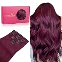 WENNALIFE Clip in Hair Extensions Real Human Hair, 24 Inch 160g 7pcs Light Burgundy Remy Hair Straight Natural Extensiones De Cabello Humano Con Clip Ins