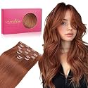 WENNALIFE Clip in Hair Extensions Real Human Hair, 14 Inch 120g 7pcs Clip in Hair Extensions Real Human Hair, Cinnamon Copper Human Hair Clip in Extensions Remy Human Hair Extensions Clip Ins