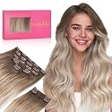 WENNALIFE Clip in Hair Extensions Real Human Hair, 18 Inch 150g 9pcs Balayage Sandy Brown to Platinum Blonde Remy Hair Thicker Double Weft Extensiones De Cabello Humano Con Clip Ins Straight Full Volu