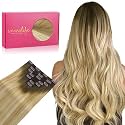 WENNALIFE Clip in Hair Extensions Real Human Hair, 20 Inch 120g 7pcs Remy Hair, Balayage Light Ash Brown to Light White Blonde Hair Extensions Clip In Real Hair Coloured