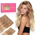 WENNALIFE Clip in Hair Extensions Real Human Hair, 22 Inch 150g 9pcs Human Hair Extensions Clip In Human Hair, Ash Beige Blonde Blend Hair Extensions Real Hair Coloured Remy Human