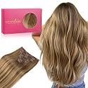 WENNALIFE Clip in Hair Extensions Real Human Hair, 16 Inch 120g 7pcs Human Hair Extensions Clip In Human Hair, Balayage Chestnut Brown Mixed Dirty Blonde Hair Extensions Clip In Real Hair Remy Human