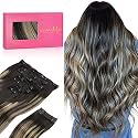 WENNALIFE Clip In Hair Extensions Real Human Hair, 20 Inch 150g 9pcs Clip In, Balayage Natural Black to Light Blonde