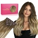 WENNALIFE Clip in Hair Extensions Real Human Hair, 16 Inch 120g 7pcs Ombre Walnut Brown to Ash Brown and Bleach Blonde Human Hair Remy Clip in Hair Extensions Real Human Hair Double Weft