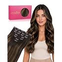 WENNALIFE Clip in Hair Extensions Real Human Hair, 18 Inch 120g 7pcs Dark Brown to Chestnut Brown Balayage Hair Extensions Clip In Human Hair Remy Clip Real Human Hair Double Weft