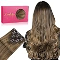 WENNALIFE Clip in Hair Extensions Real Human Hair, 22 Inch 130g 7pcs Light Ash Brown to Warm Chocolate Highlighted Caramel Blonde Remy Hair Straight Natural Extensiones De Cabello Humano Con Clip Ins