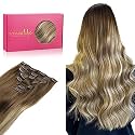 WENNALIFE Clip in Hair Extensions Real Human Hair, 22 Inch 160g 7pcs Ombre Walnut Brown to Ash Brown and Bleach Blonde Remy Hair Straight Natural Extensiones De Cabello Humano Con Clip Ins