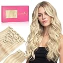 WENNALIFE Clip in Hair Extensions Real Human Hair, 22 Inch 150g 9pcs Human Hair Extensions Clip In Human Hair, Balayage Light Wheat Platinum Blonde Hair Extensions Clip In Real Hair Coloured Remy Huma