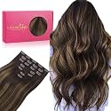 WENNALIFE Clip in Hair Extensions Real Human Hair, 12 Inch 80g 7pcs Remy Hair, Balayage Dark Brown Mixed Chestnut Brown Straight Natural Extensiones De Cabello Humano Con Clip Ins