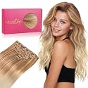 WENNALIFE Clip in Hair Extensions Real Human Hair, 24 Inch 140g 7pcs Ash Beige Blonde Blend Remy Hair Straight Natural Extensiones De Cabello Humano Con Clip Ins