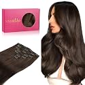 WENNALIFE Clip in Hair Extensions Real Human Hair, 12 Inch 80g 7pcs Remy Hair, Chocolate Brown Straight Natural Extensiones De Cabello Humano Con Clip Ins