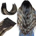 WENNALIFE Clip in Human Hair Extensions - 16 Inch 120g 7pcs Balayage Natural Black to Light Blonde - Remy Double Weft Real Human Hair