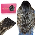 WENNALIFE Clip in Hair Extensions Real Human Hair, 22 Inch 130g 7pcs Balayage Natural Black to Light Blonde Remy Hair Straight Natural Extensiones De Cabello Humano Con Clip Ins