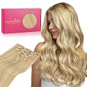 WENNALIFE Clip in Human Hair Extensions, 18 Inch 120g 7pcs Light Blonde Highlighted Golden Blonde Remy Hair Double Weft