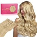 WENNALIFE Clip in Human Hair Extensions, 20 Inch 120g 7pcs Light Blonde Highlighted Golden Blonde Hair Extensions Clip In Human Hair Remy Real Human Hair Double Weft