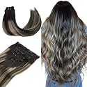 WENNALIFE Clip in Human Hair Extensions, 20 Inch 120g 7pcs Balayage Natural Black to Light Blonde Hair Extensions Clip in Human Hair Remy Clip in Hair Extensions Real Human Hair Double Weft
