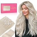 WENNALIFE Clip in Human Hair Extensions, 20 Inch 150g 9pcs Clip in Hair Extensions Real Human Hair, Platinum Blonde Human Hair Clip in Extensions Remy Human Hair Extensions Clip Ins Double Weft