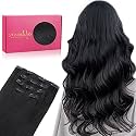 WENNALIFE Clip in Human Hair Extensions 75g 5pcs 14 Inch, Remy Clip in Hair Extensions Real Human Hair Jet Black Virgin Human Hair Clip Ins Extensiones De Cabello Humano Con Clip