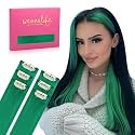 WENNALIFE Green Clip in Hair Extensions Real Human Hair 35g 6pcs 18 Inch Colored Hair Extensions for Kids Women Colorful Hair Pieces Pop-up Style Straight Extensiones De Cabello Humano Con Clip