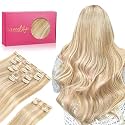WENNALIFE Hair Extensions Clip In, 9pcs 16inch 150g Dirty Blonde Highlighted Bleach Blonde Thicker Clip In Hair Extensions Real Human Hair Remy hair extension Double Weft Clip in Human Hair Extensions