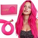 WENNALIFE I Tip Hair Extensions Human Hair, 50g 50s 18 Inch Hot Pink Remy Itip Human Hair Extensions Invisible Itips Straight I Tips Fusion Extensions Real Human Hair
