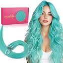 WENNALIFE Microlink Hair Extensions Human Hair, 25g 25s 20 inch Teal Green Remy Hair Microbead Micro Link Microloop Microring Invisible Straight Natural Fusion Installation