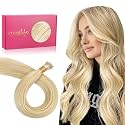 WENNALIFE I Tip Hair Extensions Human Hair, 50g 50s 18 Inch Light Blonde Highlighted Golden Blonde Remy Itip Human Hair Extensions Invisible Itips Straight I Tips Fusion Extensions Real Human Hair