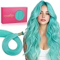 WENNALIFE I Tip Hair Extensions Human Hair, 25g 25s 20 inch Teal Green Remy Itip Human Hair Extensions Invisible Itips Straight I Tips Fusion Extensions Real Human Hair