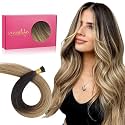 WENNALIFE I Tip Hair Extensions Human Hair, 50g 50s 24 Inch Dark Brown to Chestnut Brown and Dirty Blonde Highlighted Remy Itip Human Hair Extensions Invisible Itips Straight I Tips Fusion Extensions