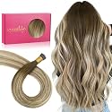 WENNALIFE I Tip Hair Extensions Human Hair, 50g 50s 18 Inch Ombre Walnut Brown to Ash Brown and Bleach Blonde Remy Itip Human Hair Extensions Invisible Itips Straight I Tips Fusion Extensions Real