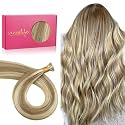 WENNALIFE I Tip Hair Extensions Human Hair, 50g 100s 16 Inch Ash Brown with Platinum Blonde Highlights Remy Itip Human Hair Extensions Invisible Itips Straight I Tips Fusion Extensions Real Human Hair