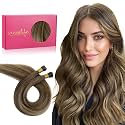 WENNALIFE I Tip Hair Extensions Real Human Hair, 100g 200s 14 Inch Balayage Chocolate Brown to Caramel Blonde Remy Itip Human Hair Extensions Invisible Itips Straight I Tips Cold Fusion Extensions