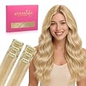 WENNALIFE Light Blonde Highlighted Golden Blonde Clip in Hair Extensions Real Human Hair 35g 6pcs 14 Inch Colored Hair Extensions for Kids Women Colorful Hair Pieces Pop-up Style Straight Extensiones