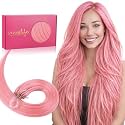 WENNALIFE Microlink Hair Extensions Human Hair, 25g 25s 18 inch Peach Pink Remy Hair Microbead Micro Link Microloop Microring Invisible Straight Natural Fusion Installation