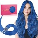 WENNALIFE Microlink Hair Extensions Human Hair, 25g 25s 16 inch Blue Remy Hair Microbead Micro Link Microloop Microring Invisible Straight Natural Fusion Installation