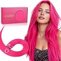 WENNALIFE Microlink Hair Extensions Human Hair, 25g 25s 24 inch Hot Pink Remy Hair Microbead Micro Link Microloop Microring Invisible Straight Natural Fusion Installation