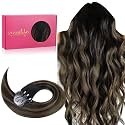 WENNALIFE Microlink Hair Extensions Human Hair, 50g 50s 16 Inch Balayage Natural Black to Chestnut Brown Remy Micro Bead Hair Extensions Real Human Hair Micro Loop