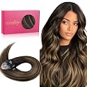 WENNALIFE Microlink Hair Extensions Human Hair, 50g 50s 16 Inch Balayage Dark Brown Mixed Chestnut Brown Remy Hair Microbead Micro Link Microloop Microring Invisible Straight Natural Fusion