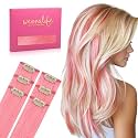 WENNALIFE Peach Pink Clip in Hair Extensions Real Human Hair 35g 6pcs 14 Inch Colored Hair Extensions for Kids Women Colorful Hair Pieces Pop-up Style Straight Extensiones De Cabello Humano Con Clip