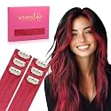WENNALIFE Red Clip in Hair Extensions Real Human Hair 35g 6pcs 14 Inch Colored Hair Extensions for Kids Women Colorful Hair Pieces Pop-up Style Straight Extensiones De Cabello Humano Con Clip
