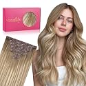 WENNALIFE Seamless Clip In Hair Extensions, 16 Inch 130g 7pcs Balayage Dirty Blonde with Platinum Ends Hair Extensions Clip in Human Hair Invisible PU Skin Weft Natural Remy Human