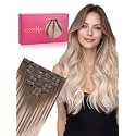 WENNALIFE Seamless Clip In Hair Extensions, 16 Inch 130g 7pcs Balayage Sandy Brown to Platinum Blonde Hair Extensions Clip in Human Hair Invisible PU Skin Weft Natural Remy Human