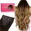 WENNALIFE Seamless Clip In Hair Extensions, 16 Inch 130g 7pcs Dark Brown to Chestnut Brown and Dirty Blonde Hair Extensions Clip in Human Hair Invisible PU Skin Weft Remy Human Hair Extensions